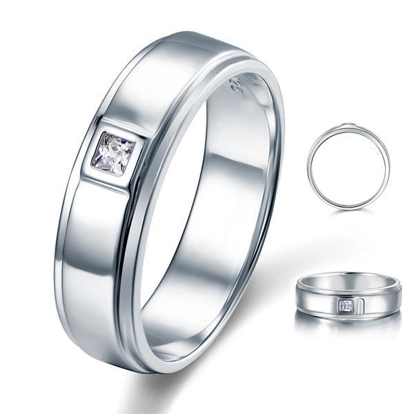 0.18ct Men's Contemporary Wedding Band Set In Sterling Silver 925