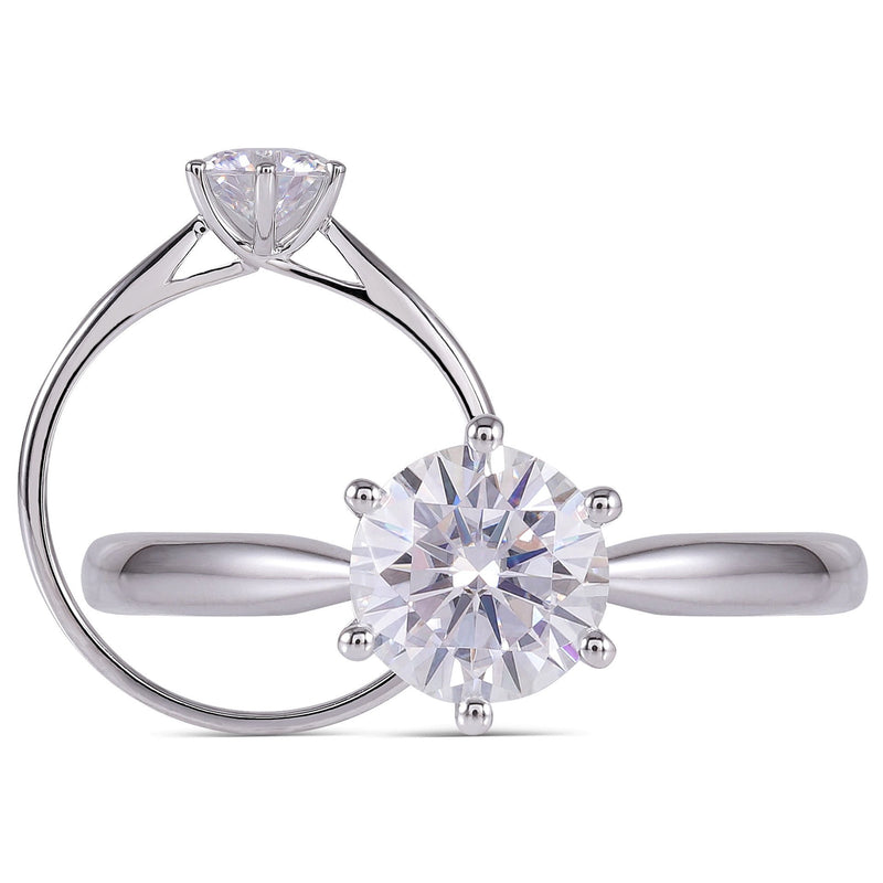 1.00ct Classic Round Cut Moissanite Engagement Ring, Available in White Gold or Platinum