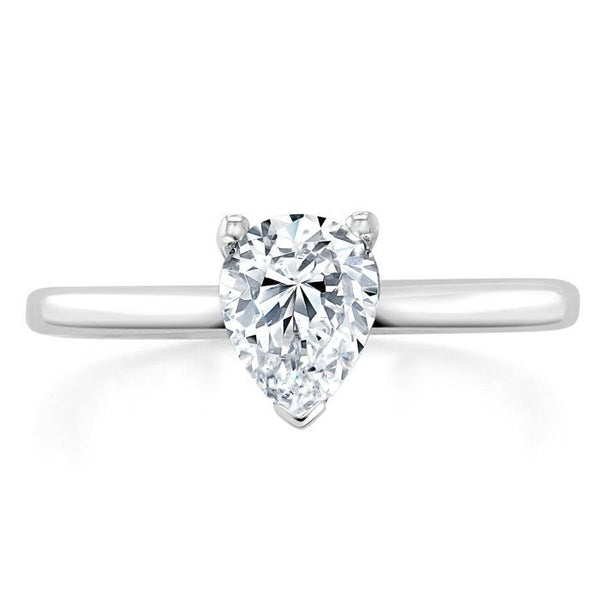 1.00ct Pear Cut Moissanite Engagement Ring, Classic Style, Available in White Gold, Platinum, Rose Gold or Yellow Gold