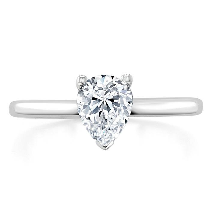 1.00ct Pear Cut Moissanite Engagement Ring, Classic Style, Available in White Gold, Platinum, Rose Gold or Yellow Gold