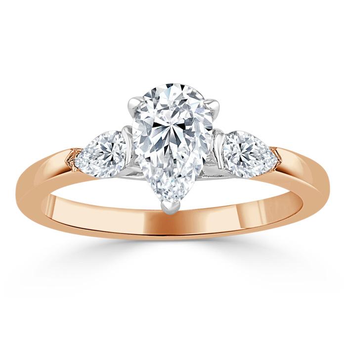 1.50ct Pear Cut Moissanite Engagement Ring, Classic 3 Stone, Available in White Gold, Platinum, Rose Gold or Yellow Gold