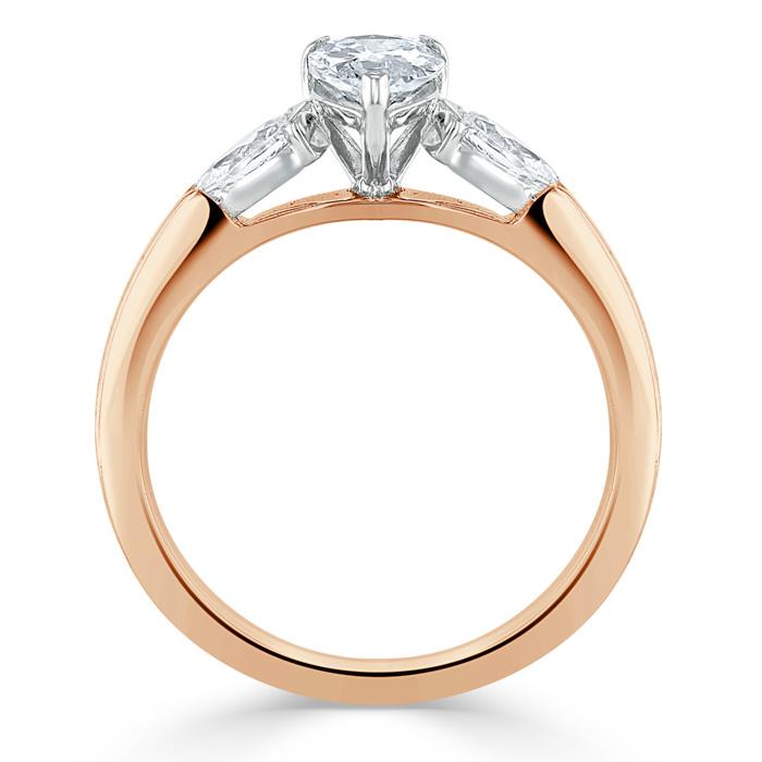 1.50ct Pear Cut Moissanite Engagement Ring, Classic 3 Stone, Available in White Gold, Platinum, Rose Gold or Yellow Gold