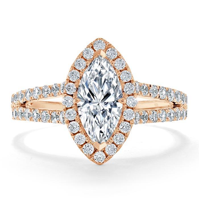 1.60ct Marquise Cut Moissanite Halo Engagement Ring, Tiffany Style,  Available in White Gold, Platinum, Rose Gold or Yellow Gold