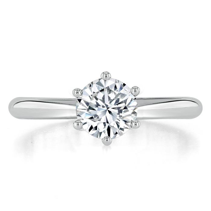 1.00ct  Round Cut Moissanite Engagement Ring, Classic Six Claw,  Available in White Gold, Platinum, Rose Gold or Yellow Gold