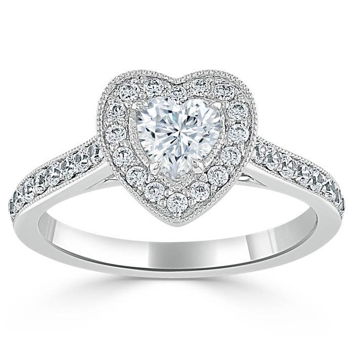 1.40ct  Heart Cut Moissanite Engagement Ring, Classic Halo,  Available in White Gold, Platinum, Rose Gold or Yellow Gold