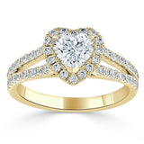 1.60ct  Heart Cut Moissanite Engagement Ring, Classic Halo,  Available in White Gold, Platinum, Rose Gold or Yellow Gold