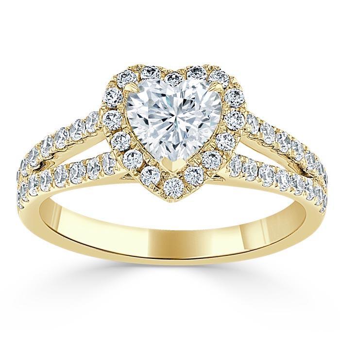 1.60ct  Heart Cut Moissanite Engagement Ring, Classic Halo,  Available in White Gold, Platinum, Rose Gold or Yellow Gold