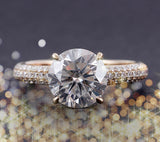 4.00ct Round Cut Moissanite, Classic Engagement Ring, 14Kt 585 Yellow Gold