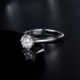 1.00ct Moissanite Engagement Ring, Classic Six Claw with Plain Band, Sterling Silver & Platinum