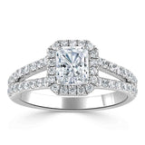 1.60ct Radiant Cut Moissanite Halo Engagement Ring, Classic Style,  Available in White Gold, Platinum, Rose Gold or Yellow Gold