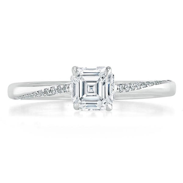 1.00ct Asscher Cut Moissanite Engagement Ring, Classic Style,  Available in White Gold, Platinum, Rose Gold or Yellow Gold