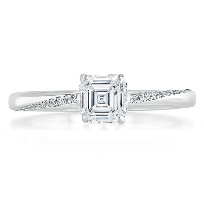 1.00ct Asscher Cut Moissanite Engagement Ring, Classic Style,  Available in White Gold, Platinum, Rose Gold or Yellow Gold