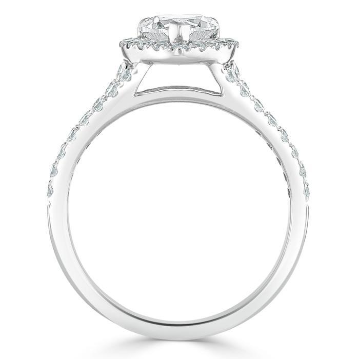 1.60ct  Heart Cut Moissanite Engagement Ring, Classic Halo,  Available in White Gold, Platinum, Rose Gold or Yellow Gold