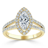 1.60ct Marquise Cut Moissanite Halo Engagement Ring, Tiffany Style,  Available in White Gold, Platinum, Rose Gold or Yellow Gold