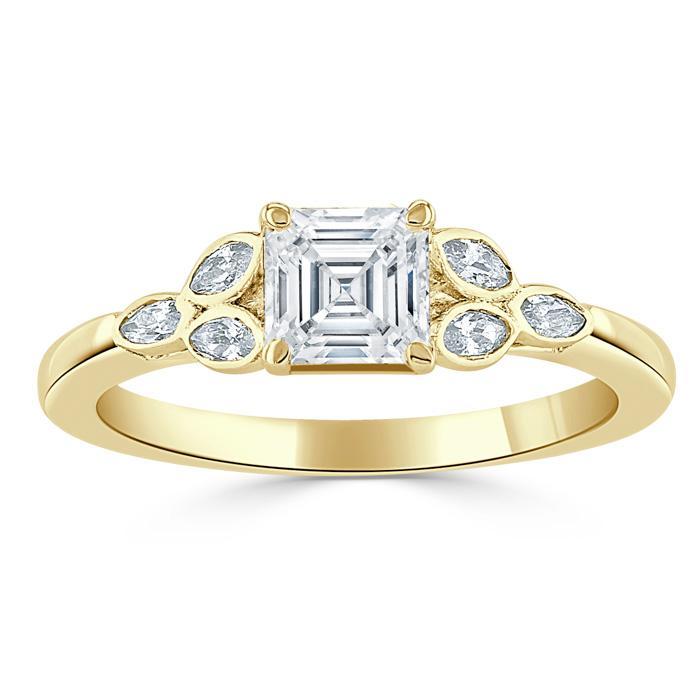 1.00ct Asscher Cut Moissanite Engagement Ring, Vintage Style,  Available in White Gold, Platinum, Rose Gold or Yellow Gold