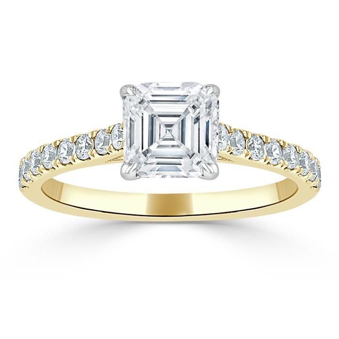 1.20ct Asscher Cut Moissanite Engagement Ring, Classic Style,  Available in White Gold, Platinum, Rose Gold or Yellow Gold