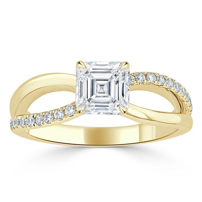 1.00ct Asscher Cut Moissanite Engagement Ring, Classic Style,  Available in White Gold, Platinum, Rose Gold or Yellow Gold