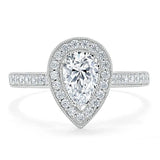 1.40ct Pear Cut Moissanite Engagement Ring, Classic Halo, Available in White Gold, Platinum, Rose Gold or Yellow Gold