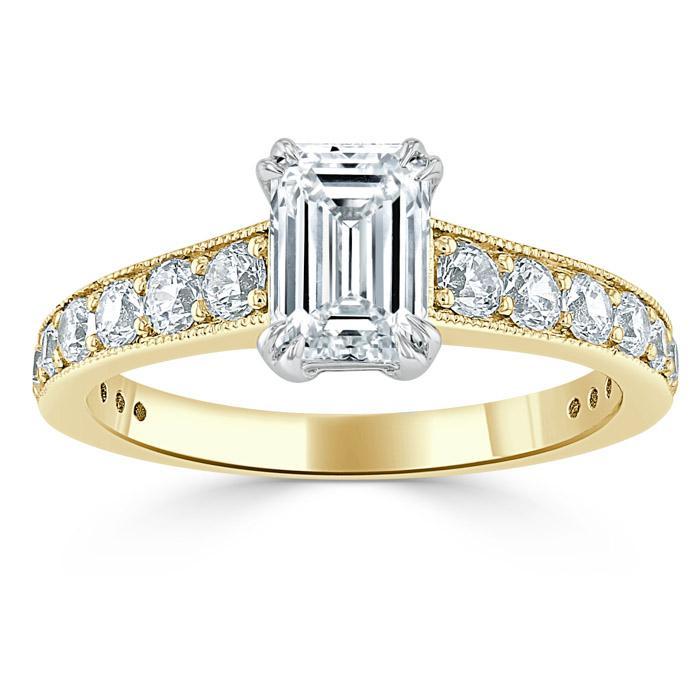 1.35ct  Emerland Cut Moissanite Engagement Ring, Tiffany Style,  Available in White Gold, Platinum, Rose Gold or Yellow Gold