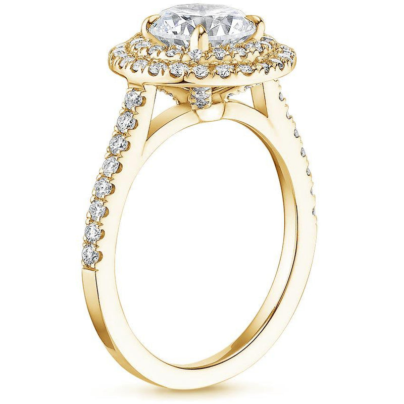 1.75ct Oval Cut Moissanite Double Halo Engagement Ring, Tiffany Style,  Available in White Gold, Platinum, Rose Gold or Yellow Gold