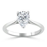 1.00ct Pear Cut Moissanite Engagement Ring, Classic Style, Available in White Gold, Platinum, Rose Gold or Yellow Gold