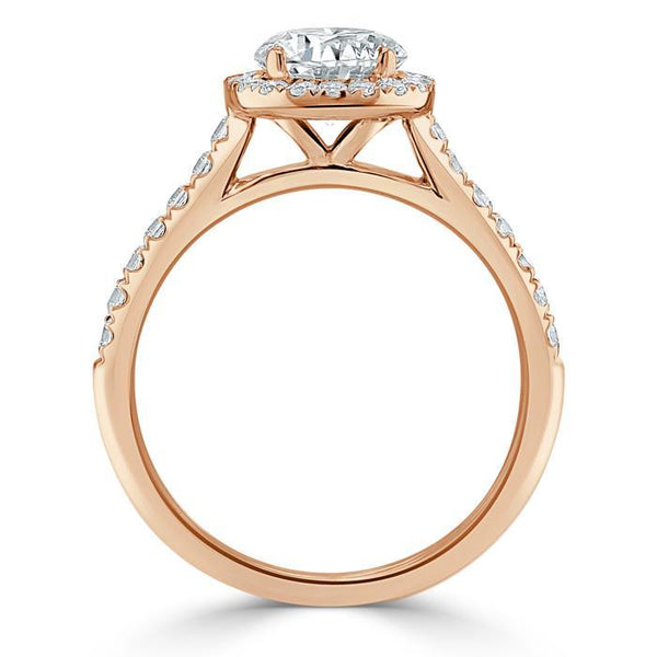 1.45ct Pear Cut Moissanite Engagement Ring, Classic Halo, Available in White Gold, Platinum, Rose Gold or Yellow Gold