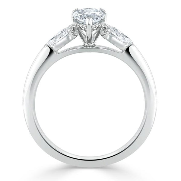 1.50ct Pear Cut Moissanite Engagement Ring, Classic 3 Stone, Available in White Gold, Platinum, Rose Gold or Yellow Gold