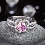 1.00ct Floral Pink Diamond Halo Ring, Round Brilliant Cut Centre Stone, 925 Sterling Silver Engagement ring