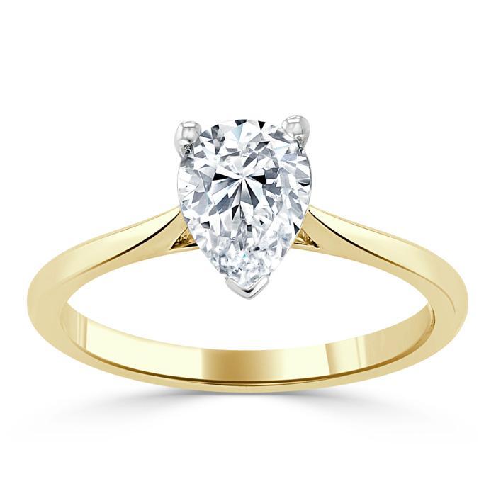 1.00ct Pear Cut Moissanite Engagement Ring, Classic Style, Available in White Gold, Platinum, Rose Gold or Yellow Gold