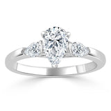 1.50ct Pear Cut Moissanite Engagement Ring, Classic 3 Stone, Available in White Gold, Platinum, Rose Gold or Yellow Gold