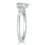 1.50ct Pear Cut Moissanite Engagement Ring, Classic 3 Stone, Available in White Gold, Platinum, Rose Gold or Yellow Gold