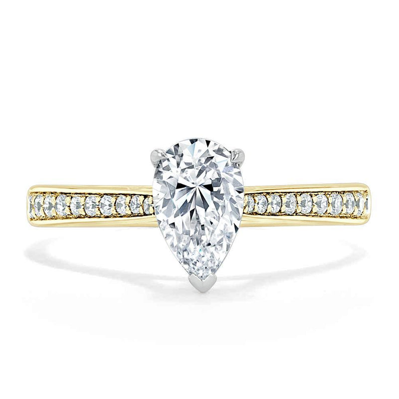 1.20ct Pear Cut Moissanite Engagement Ring, Classic Style, Available in White Gold, Platinum, Rose Gold or Yellow Gold