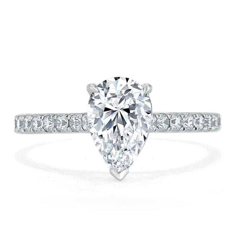 1.25ct Pear Cut Moissanite Engagement Ring, Classic Style, Available in White Gold, Platinum, Rose Gold or Yellow Gold