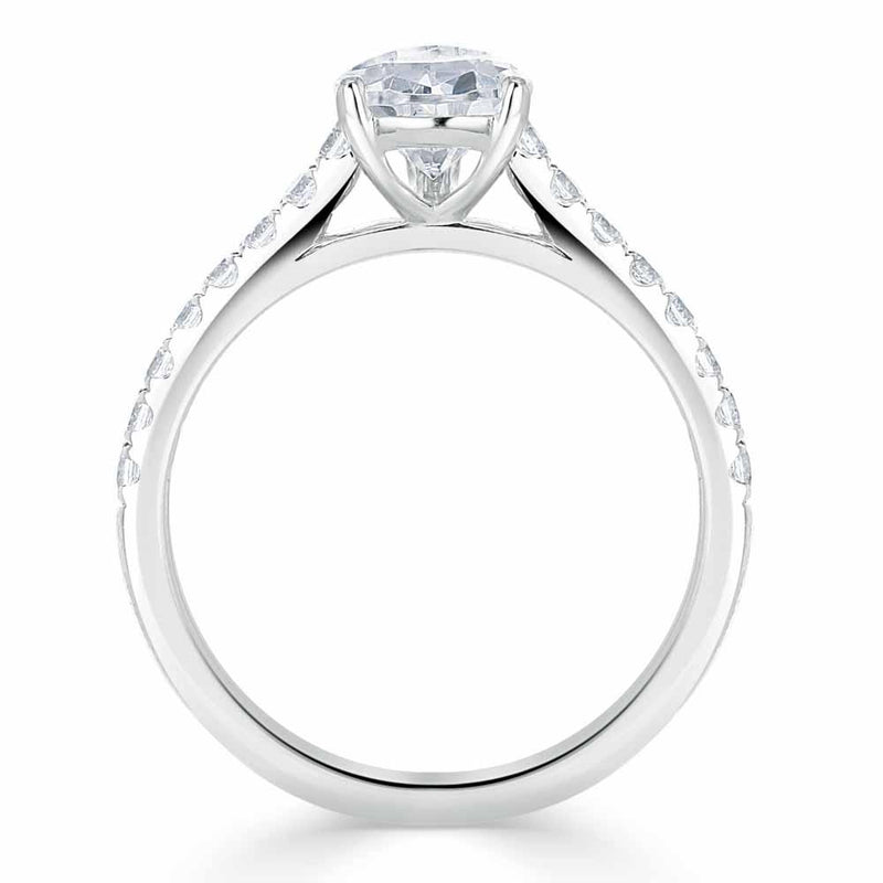 1.25ct Pear Cut Moissanite Engagement Ring, Classic Style, Available in White Gold, Platinum, Rose Gold or Yellow Gold