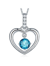 1.55ct Round Cut Blue Topaz Heart Pendant, Gemstone and Diamond Necklace, 14kt White Gold