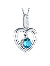 1.55ct Round Cut Blue Topaz Heart Pendant, Gemstone and Diamond Necklace, 14kt White Gold