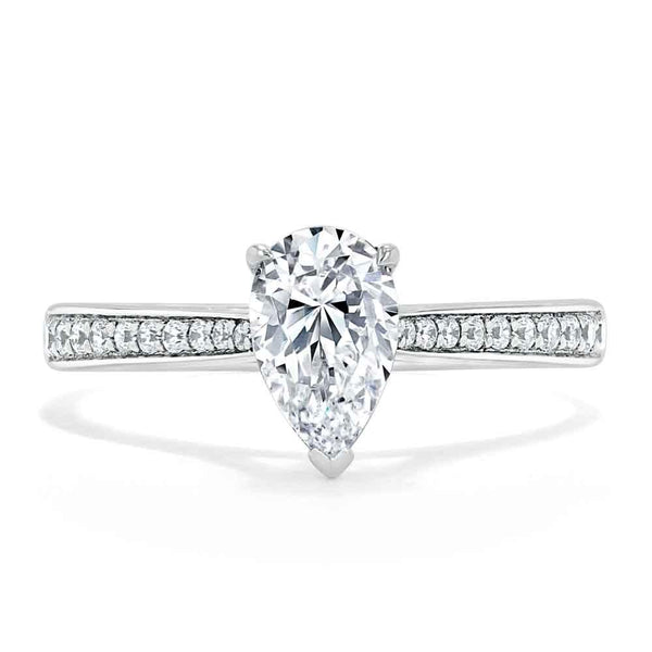 1.20ct Pear Cut Moissanite Engagement Ring, Classic Style, Available in White Gold, Platinum, Rose Gold or Yellow Gold