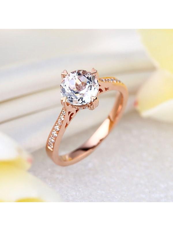 1.20ct Rose Gold, White Topaz Enagagement Ring, Available in 14kt or 18Kt White, Yellow or Rose Gold