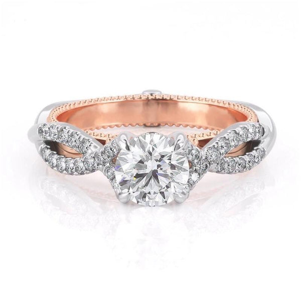 1.00ct Vintage Style Round Cut Moissanite Engagement Ring, 14Kt 585 White Gold & Rose Gold