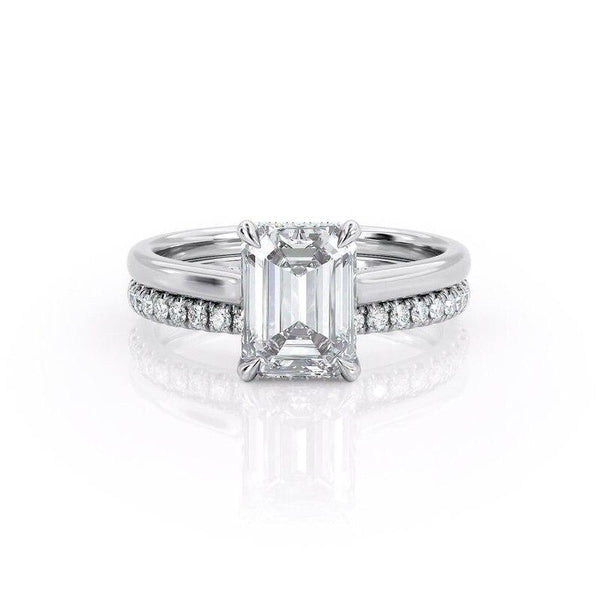 2.00ct Emerald Cut Moissanite Engagement Ring & Wedding Band Set, 14Kt 585 White Gold