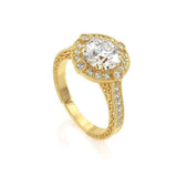 1.50ct Round Cut Moissanite Engagement Ring, Vintage Design, 14Kt 585 Yellow Gold