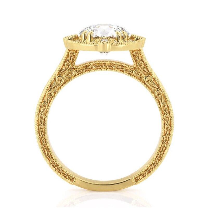 1.50ct Round Cut Moissanite Engagement Ring, Vintage Design, 14Kt 585 Yellow Gold