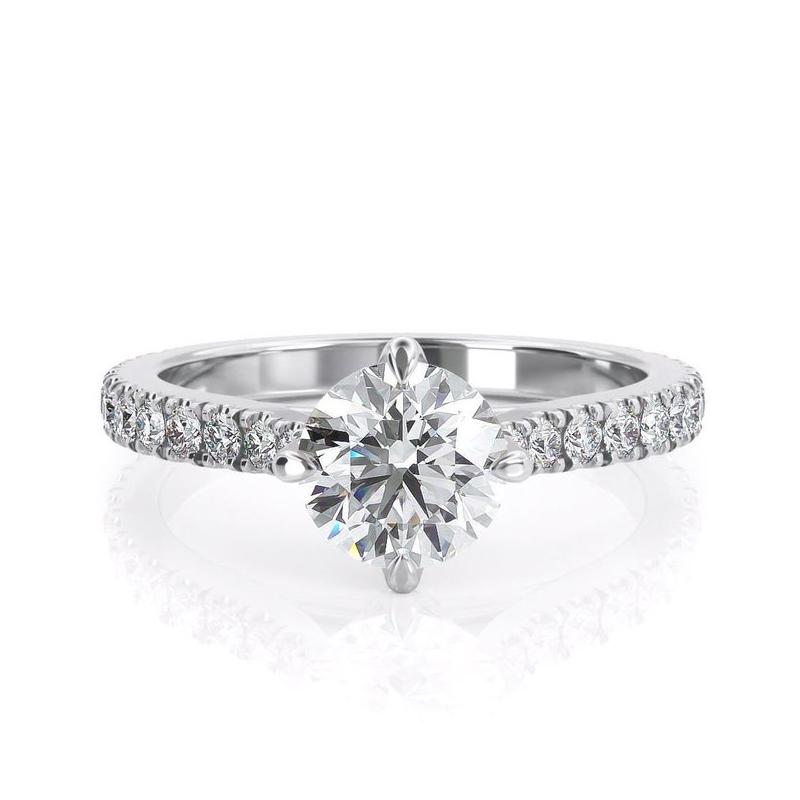 1.00ct Round Cut Moissanite Engagement Ring, 14Kt 585 White Gold