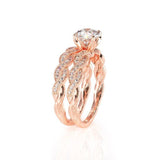 1.00ct Round Cut Moissanite Engagement Ring & Wedding Band Set, 14Kt 585 Rose Gold