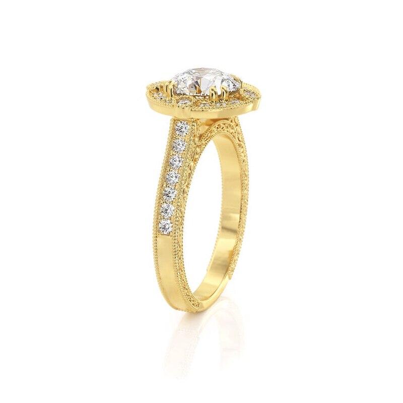 1.50ct Round Cut Moissanite Engagement Ring, Vintage Design, 14Kt 585 Yellow Gold