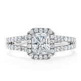 1.60ct Radiant Cut Moissanite Halo Engagement Ring, Classic Style,  Available in White Gold, Platinum, Rose Gold or Yellow Gold