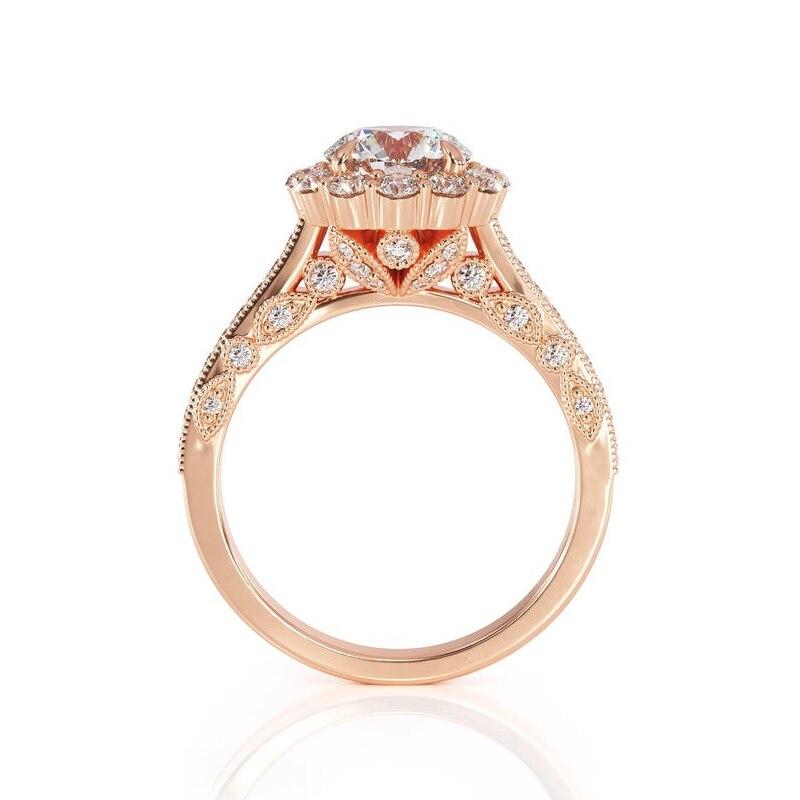 1.00ct Round Cut Moissanite Engagement Ring, Vintage Halo Design, 14Kt 585 Rose Gold