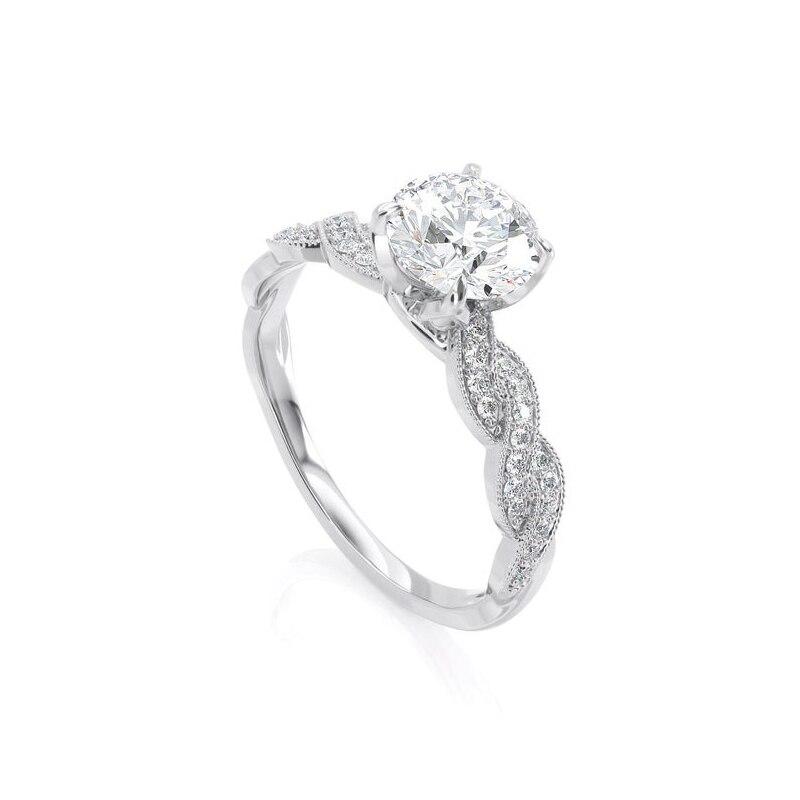 1.00ct Round Cut Moissanite Engagement Ring, 14Kt 585 White Gold