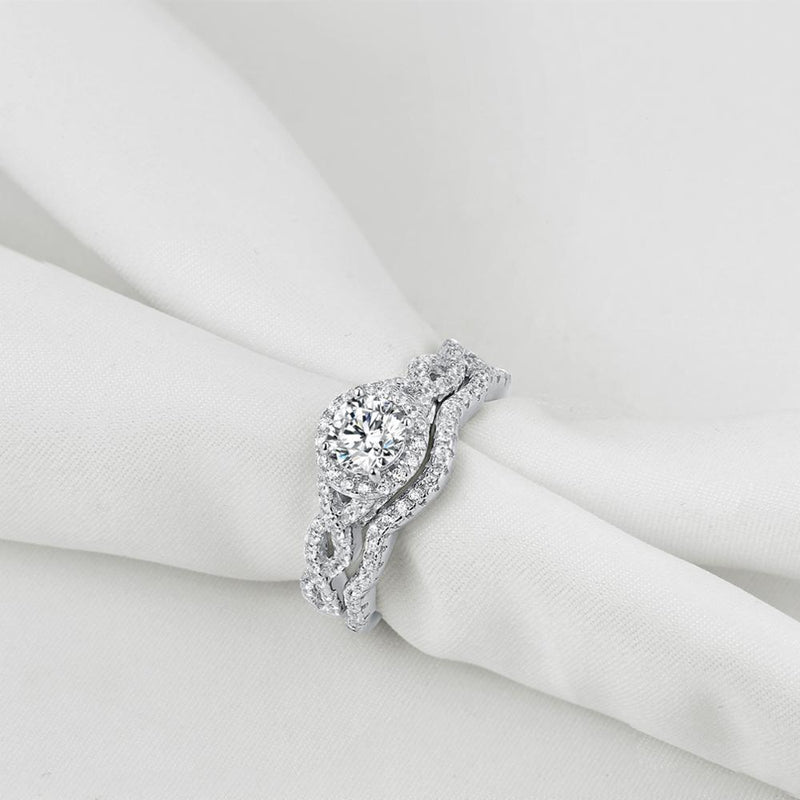 1.50ct Round Cut Twist Engagement Ring, Bridal Ring Set, 925 Sterling Silver