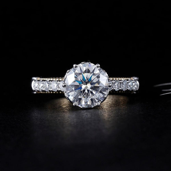 2.00ct Round Cut Moissanite Engagement Ring, Vintage Design, 14Kt 585 White Gold